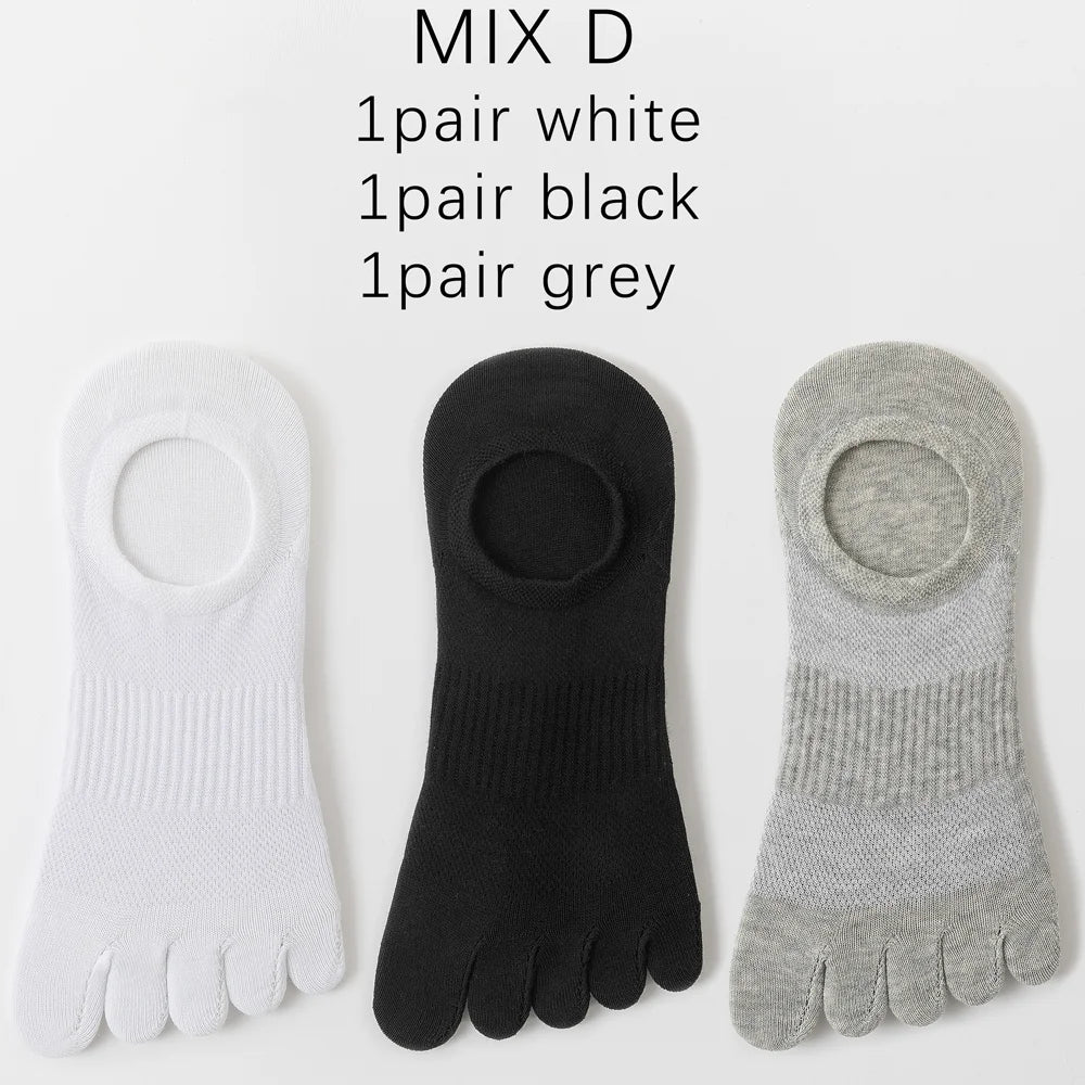 3 Pairs Mens Five Toe Breathable Anti Odor Ankle Socks