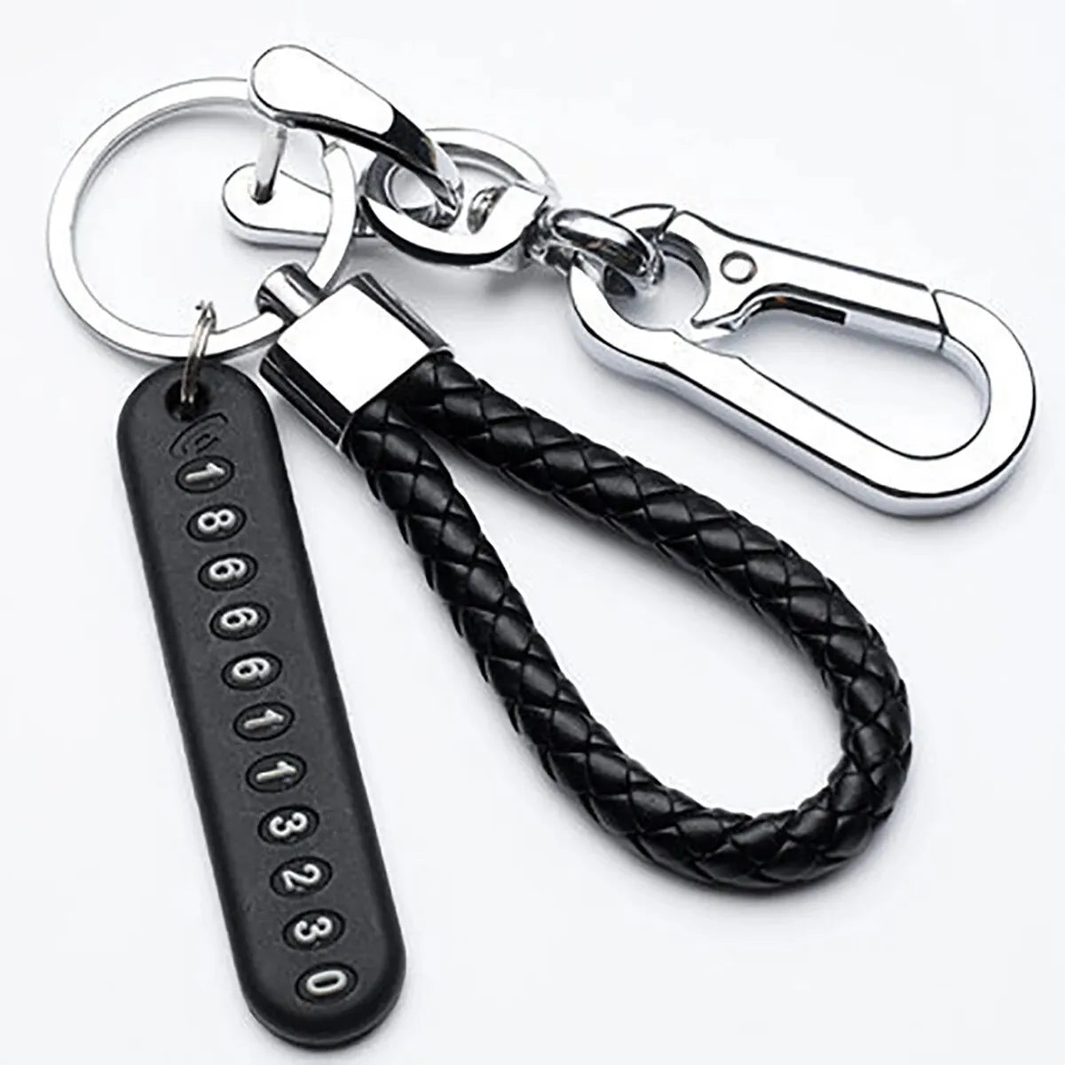 Trendy Men's Woven Leather Keychain with Anti-Lost Pendant Style 2