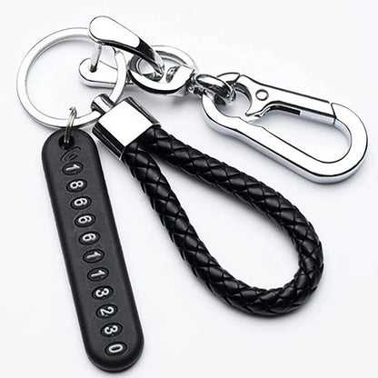 Trendy Men's Woven Leather Keychain with Anti-Lost Pendant Style 2