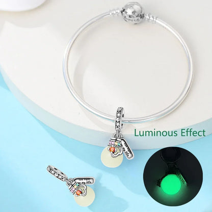 Authentic Luminous Firefly Bee Light Bulb Charm Ring Earrings 925 Sterling Silver DIY Jewelry Gift