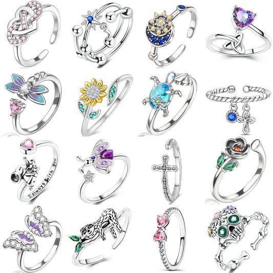 925 Sterling Silver Open Ring for Women Butterfly Dragonfly Turtle Cross Design Elegant Fine Jewelry Gift