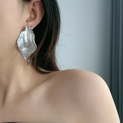 Metal White Drops Glaze Leaves Irregular Enamel Earrings for Women Stylish European and American Fashion Jewelry Gifts