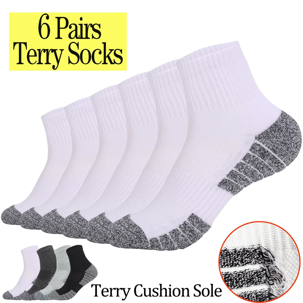 6 Pairs Mens Thermal Terry Hiking Socks Mid Crew Cushioned