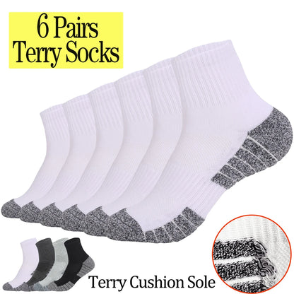 6 Pairs Mens Thermal Terry Hiking Socks Mid Crew Cushioned
