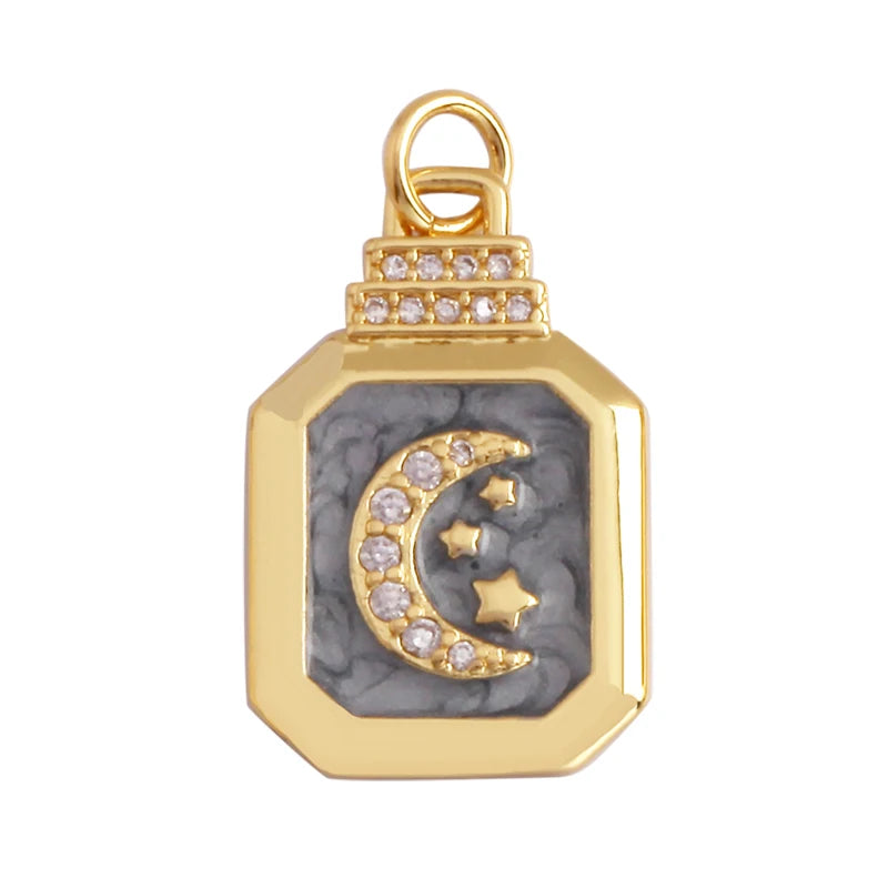 Gold-Plated Celestial Moon Star Charm Pendant with Cubic Zirconia for Jewelry Making