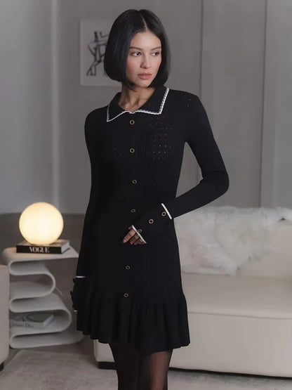 TARUXY High Waist Ruffled Maxi Dresses For Women Retro Elegant Black-D