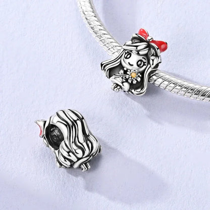 Sterling Silver Cat and Flower Heart Charm for DIY Bracelet Jewelry KTC1667