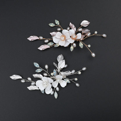 Elegant Bridal Pearl Hairpins Gold Metal Flower Hair Accessories for Women and Girls