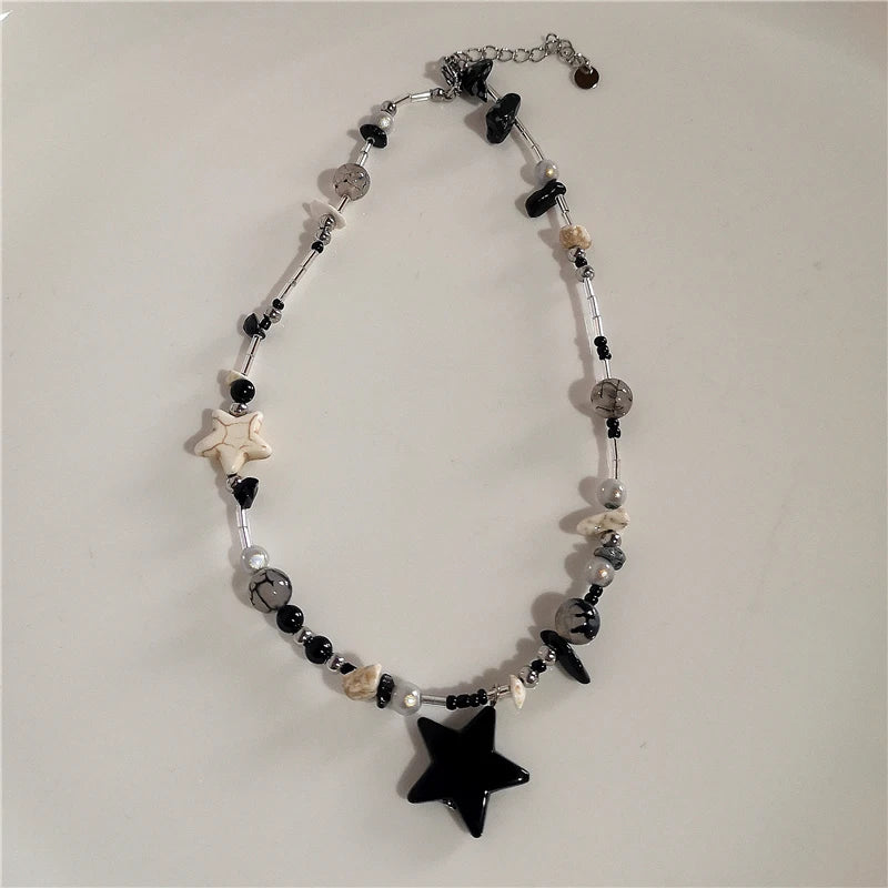 Kpop Goth Y2K Star Pendant Silver Chain Necklace for Unisex Grunge Emo Fashion