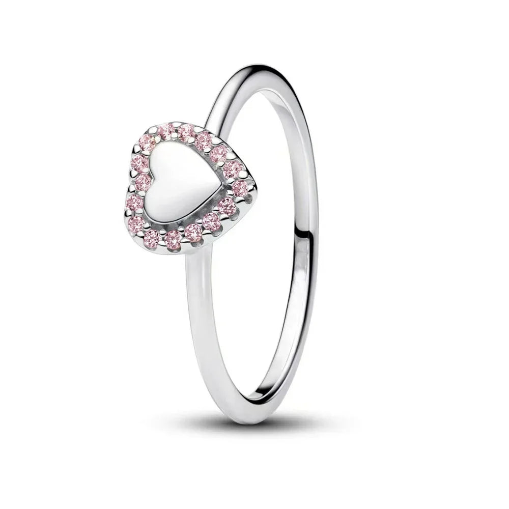 Original 925 Sterling Silver Heart Crown Bow Moon Shell Colorful Crystal Ring for Women Fine Jewelry Gift XR185