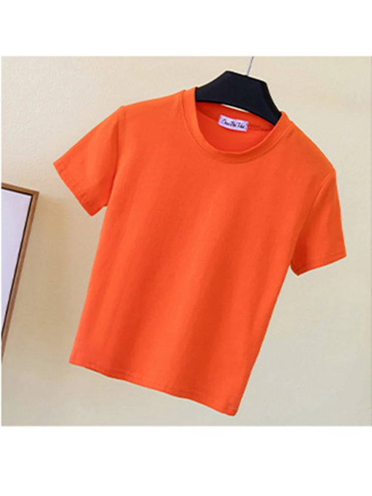 Cotton Crop Top Women O Neck Short Sleeve Slim Fit Soft