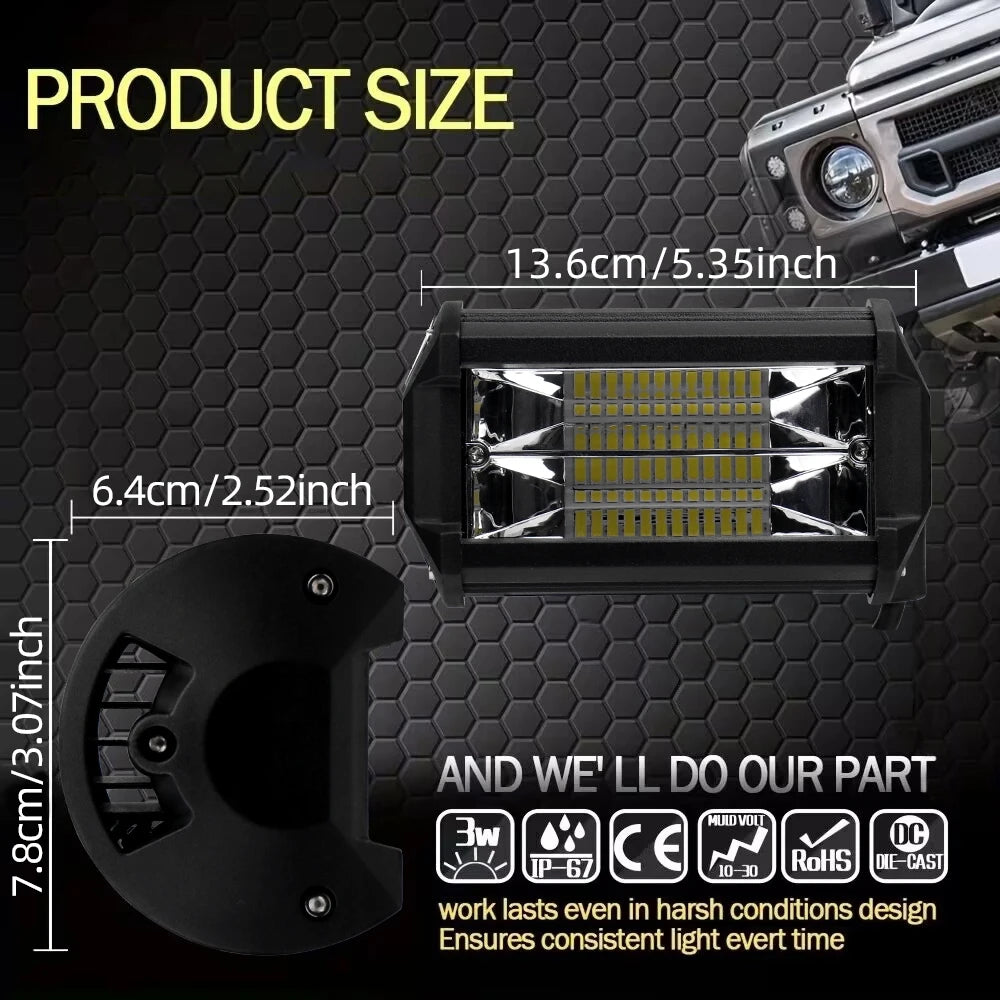 Powerful 5 Inch 72W LED Work Light for Offroad Cars and Trucks - Waterproof 6000K White Beam