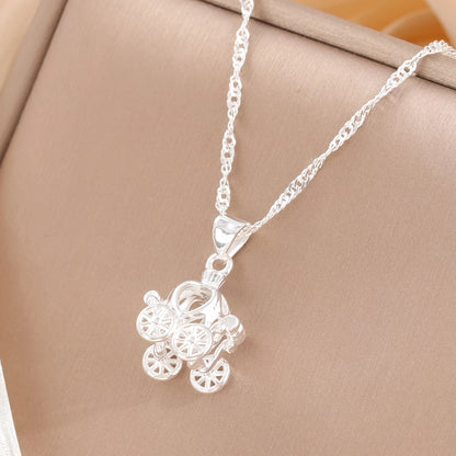 Elegant 925 Sterling Silver Pumpkin Carriage Pendant Necklace for Women