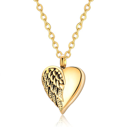 Customized Stainless Steel Angel Wing Heart Urn Necklace Memorial Keepsake Jewelry