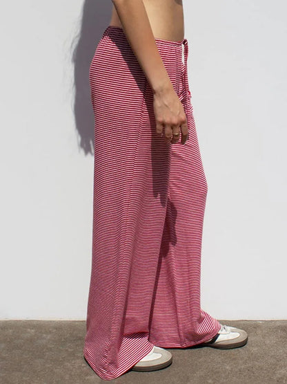 Womens Stripe Drawstring Low Waist Sweatpants Baggy Summer