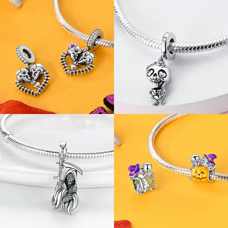 S925 Silver Luminous Zombie Skeleton Charm Bead Dangle