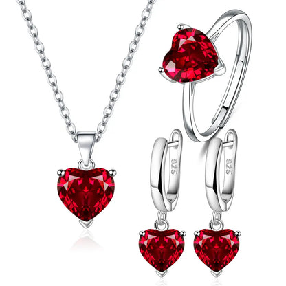 925 Sterling Silver Heart Zircon Jewelry Set for Women Elegant Necklace Earrings Ring Ideal for Weddings and Christmas