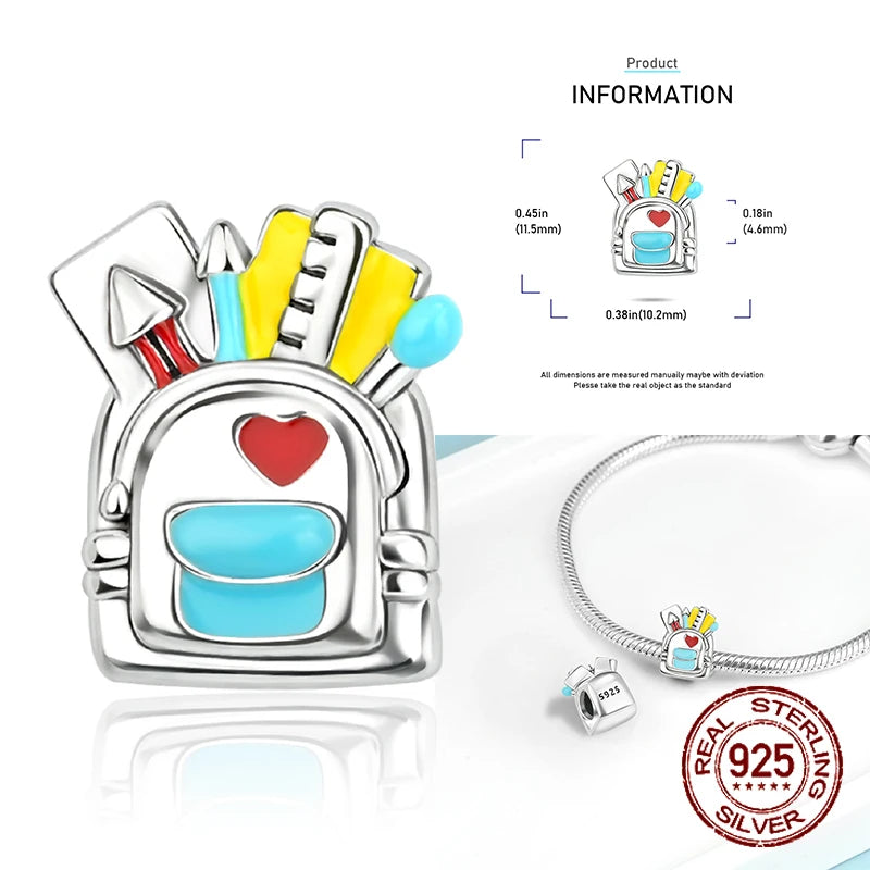 Elegant 925 Sterling Silver School Charm Beads for DIY Bracelet Jewelry