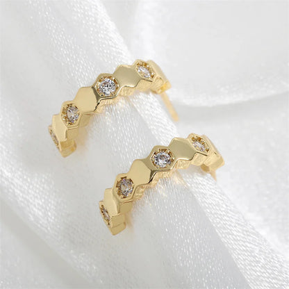 Rakol Fashion Honeycomb Zirconia Stud Earrings for Women Bridal Party Jewelry