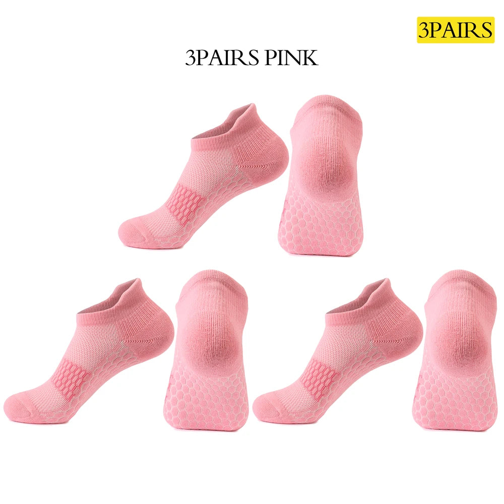 3 Pairs Womens Anti Slip Terry Cushion Running Socks