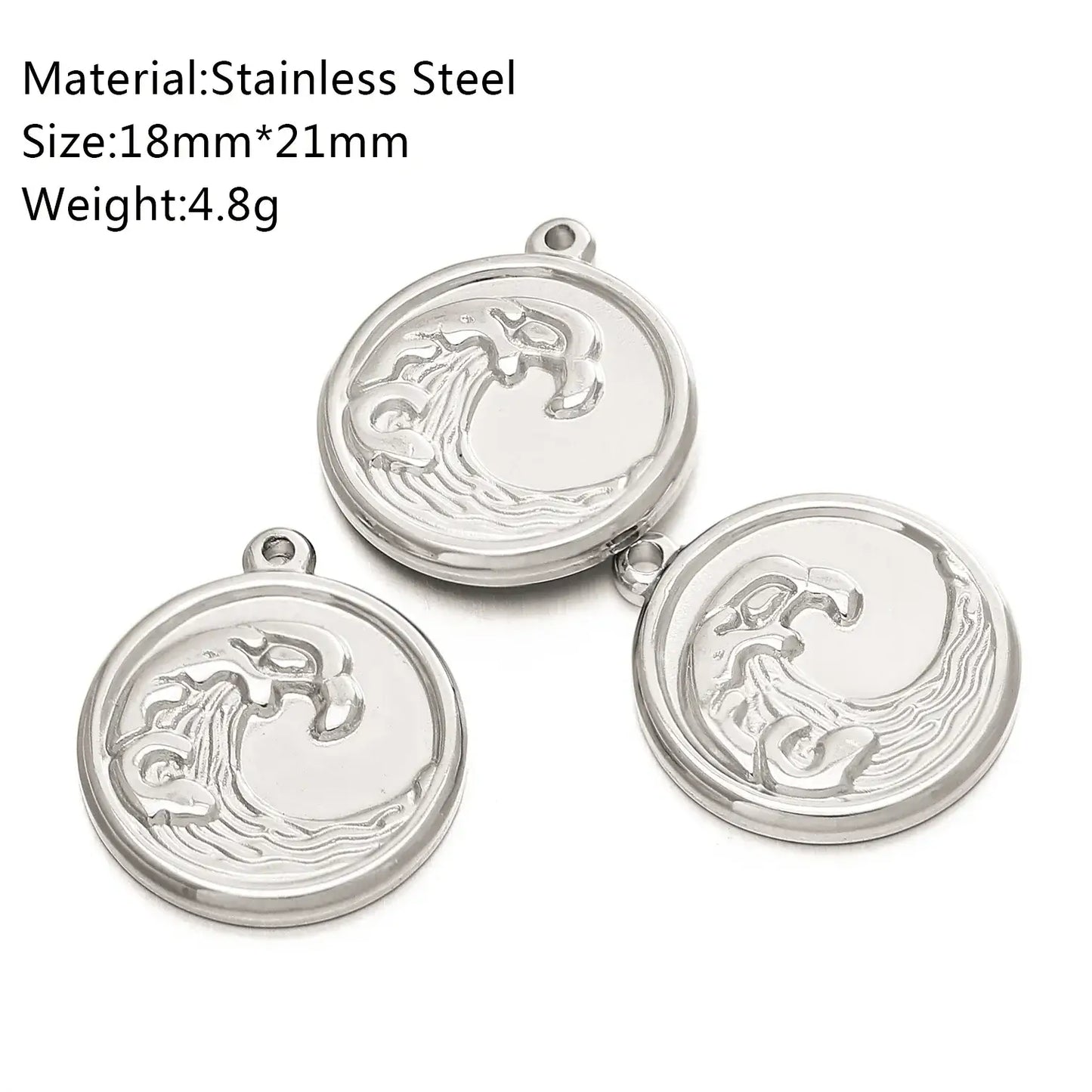 3Pcs Stainless Steel Wave Pendants for DIY Ocean Jewelry Silver Color