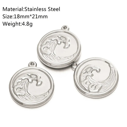 3Pcs Stainless Steel Wave Pendants for DIY Ocean Jewelry Silver Color