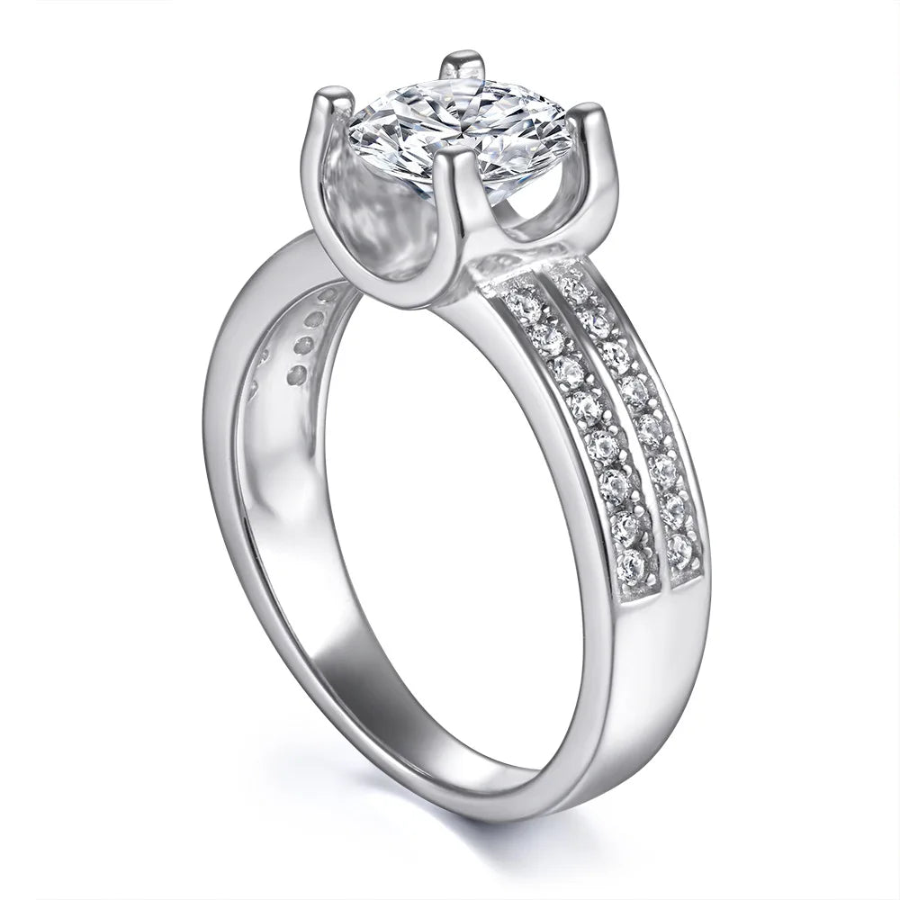 Elegant Women's 18K Gold Plated Silver Ring with Moissanite Gemstone and Platinum Finish