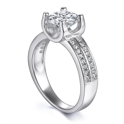 Elegant Women's 18K Gold Plated Silver Ring with Moissanite Gemstone and Platinum Finish