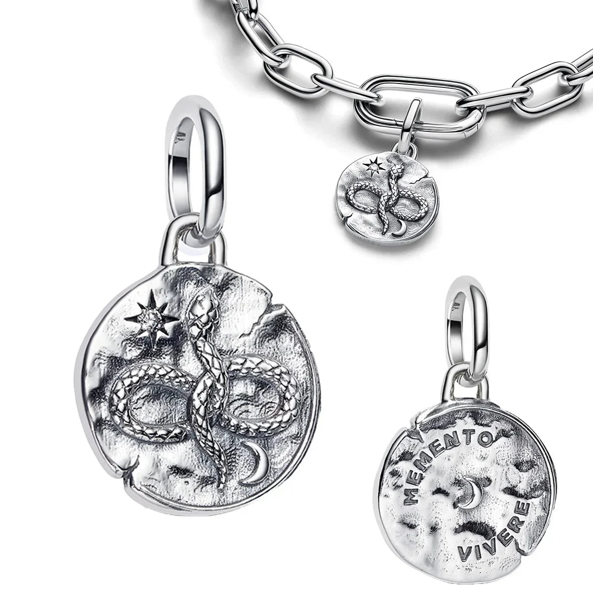 925 Sterling Silver Golden Round Charms with Horse Lion Castle Beads for DIY Womens Jewelry Gift