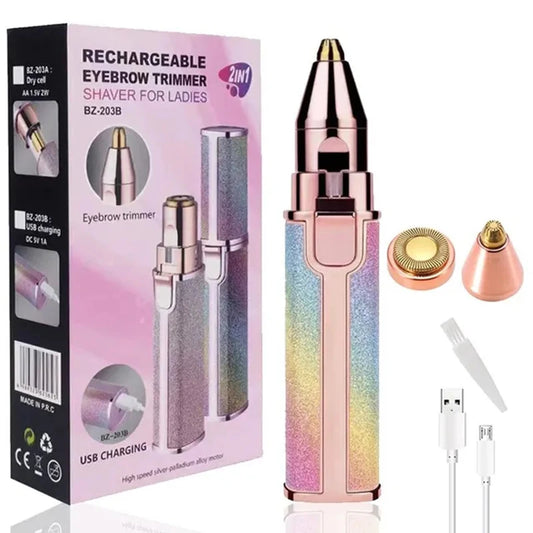 Portable 2 IN 1 Electric Epilator Eyebrow Trimmer Rechargeable Mini Painless Razor Shave Shaver