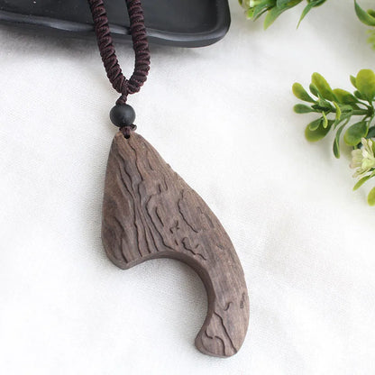 Vintage Long Sweater Chain Necklace for Women with Handmade Sandalwood Pendants in Ethnic Style