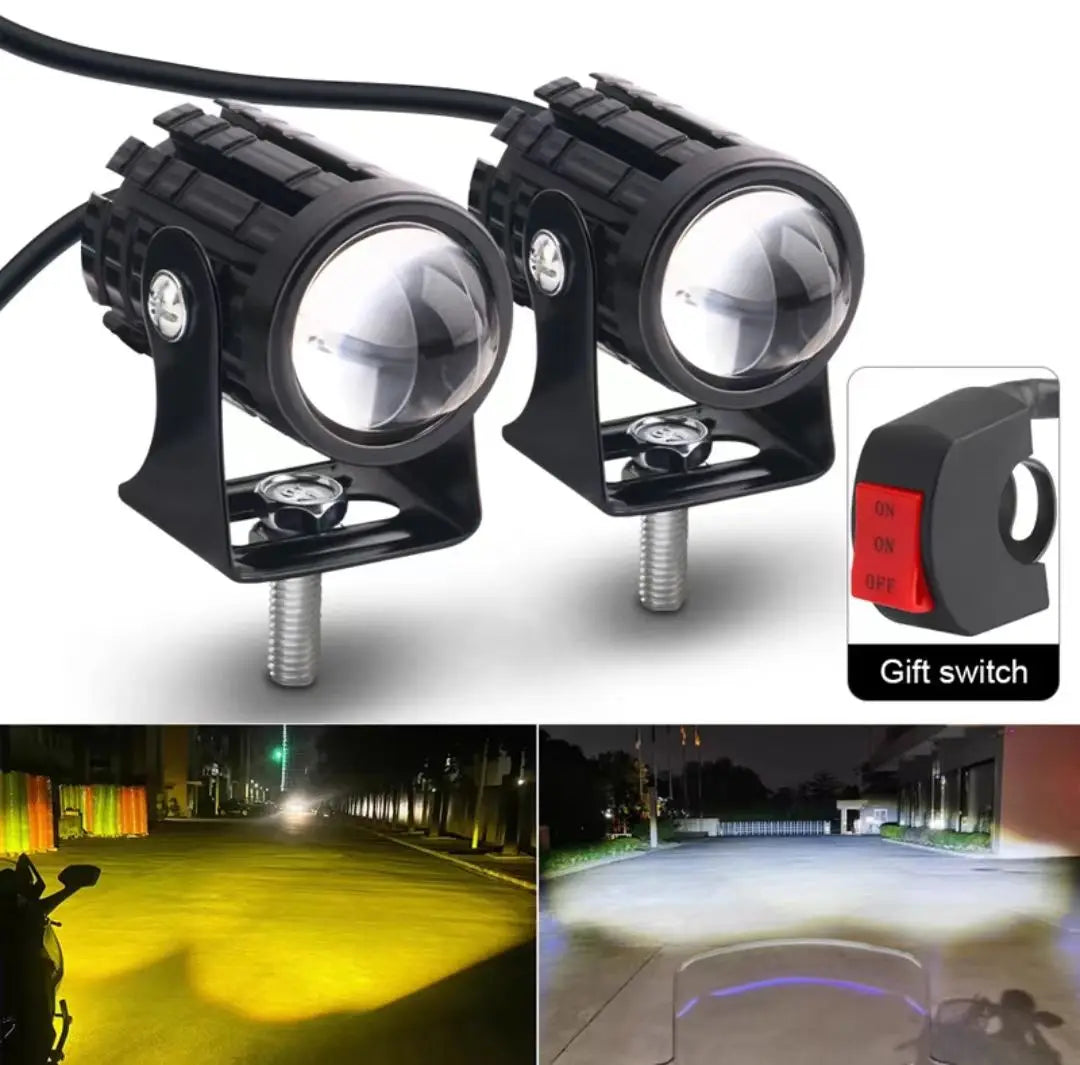 Motorcycle Mini Dual Color LED Driving Light 6000K 12V