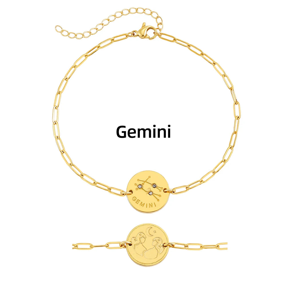 Vintage Zodiac Sign Charm Bracelet for Women - Stainless Steel Horoscope Jewelry 2023