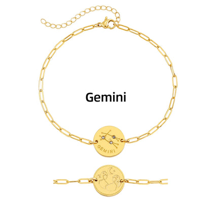 Vintage Zodiac Sign Charm Bracelet for Women - Stainless Steel Horoscope Jewelry 2023