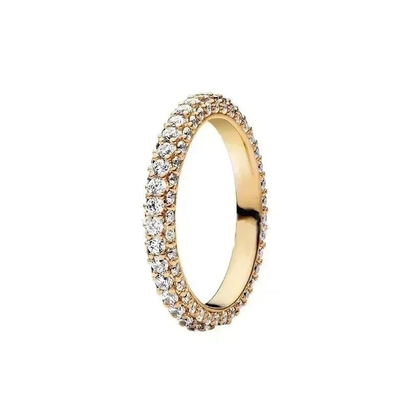 Gold Tone 925 Sterling Silver Square Heart Crown Ring for Women Yellow
