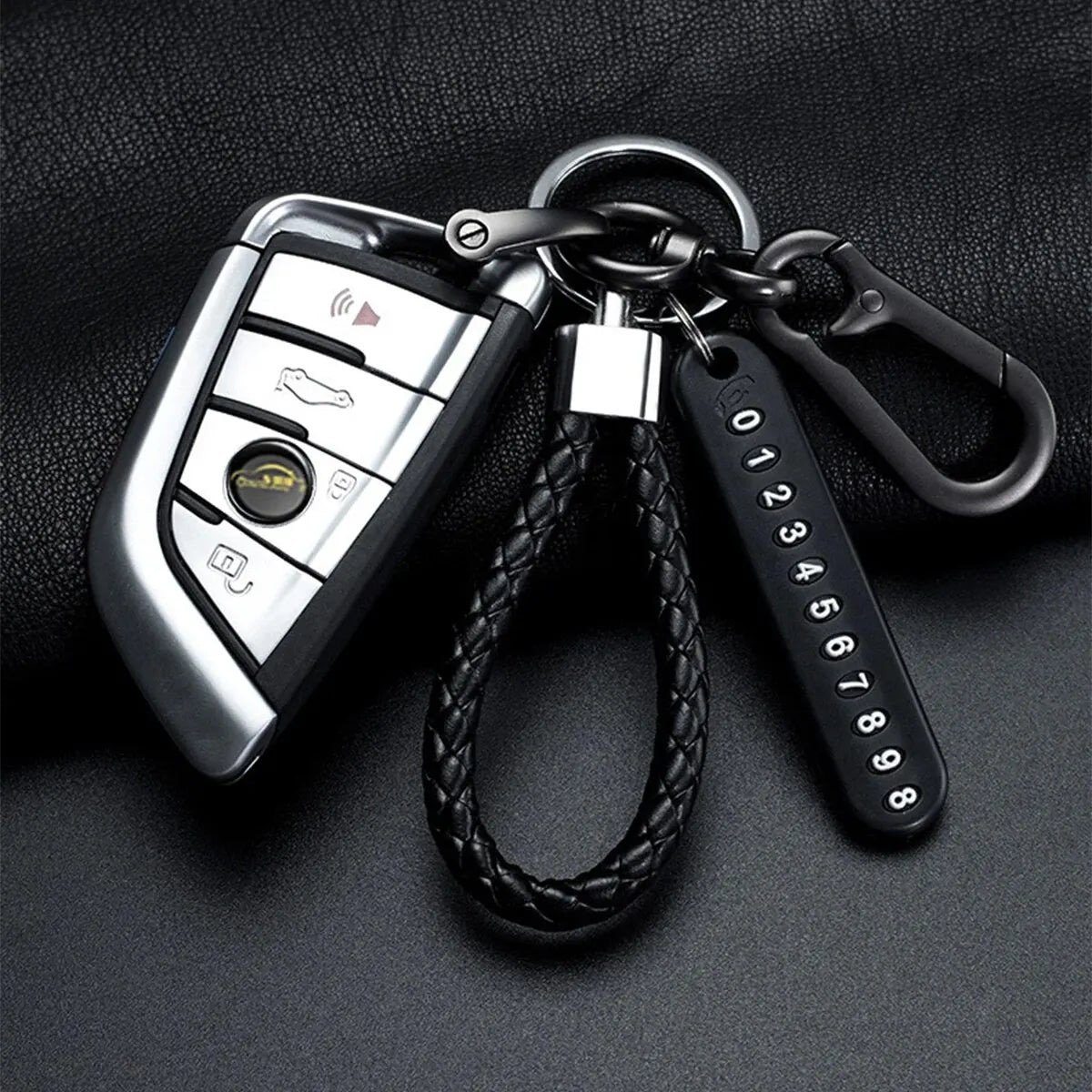 Trendy Men's Woven Leather Keychain with Anti-Lost Pendant