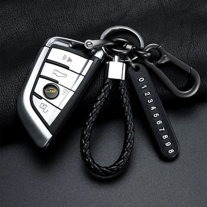 Trendy Men's Woven Leather Keychain with Anti-Lost Pendant