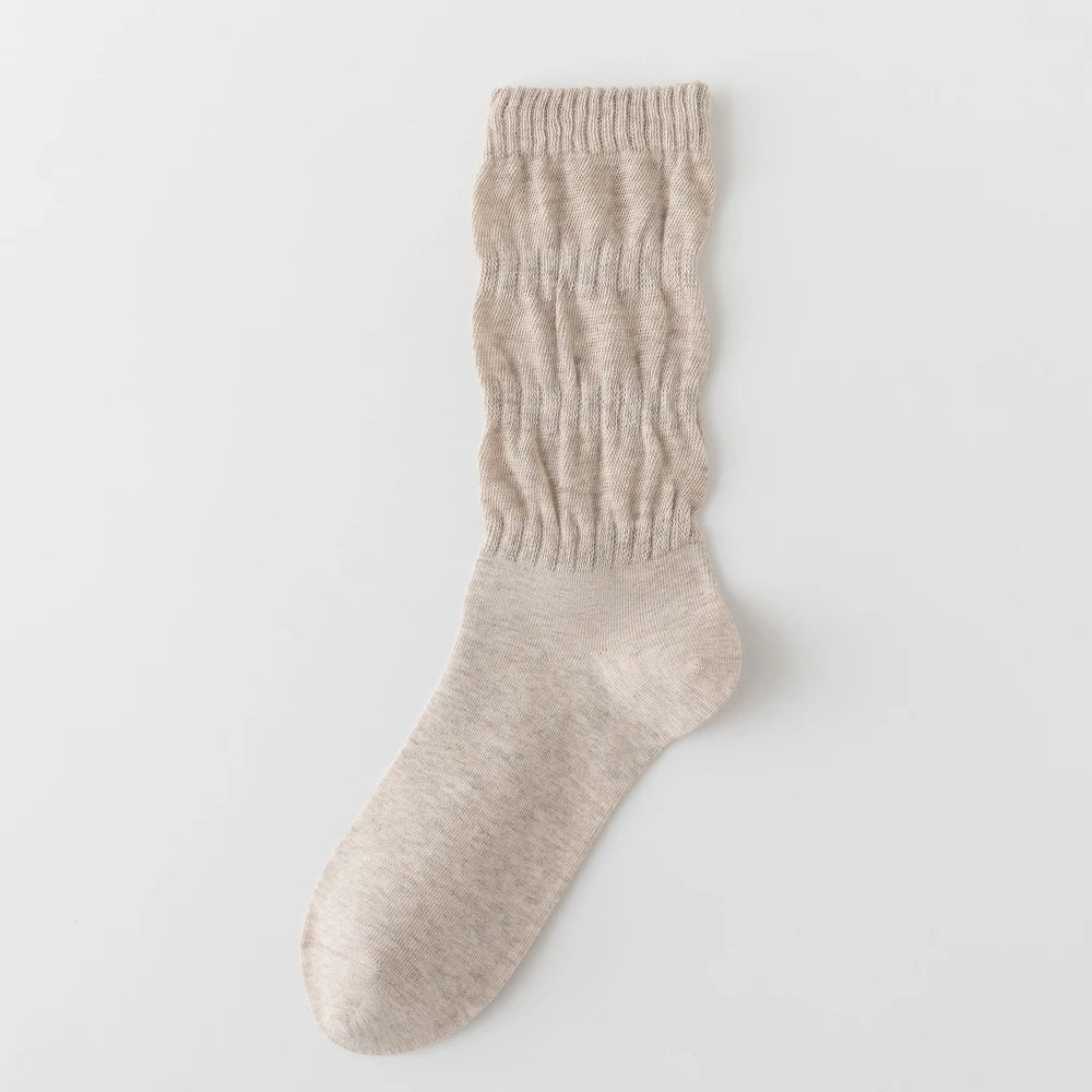 Womens Breathable Mid Calf Cotton Socks Elastic Wave Cuff