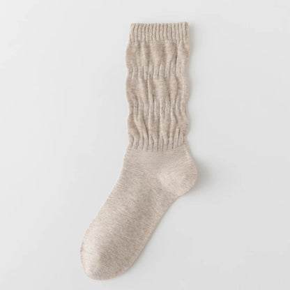 Womens Breathable Mid Calf Cotton Socks Elastic Wave Cuff