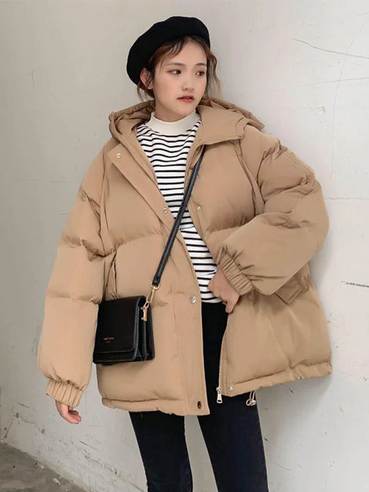 2024 Women Short Hooded Cotton Padded Winter Parka Jacket