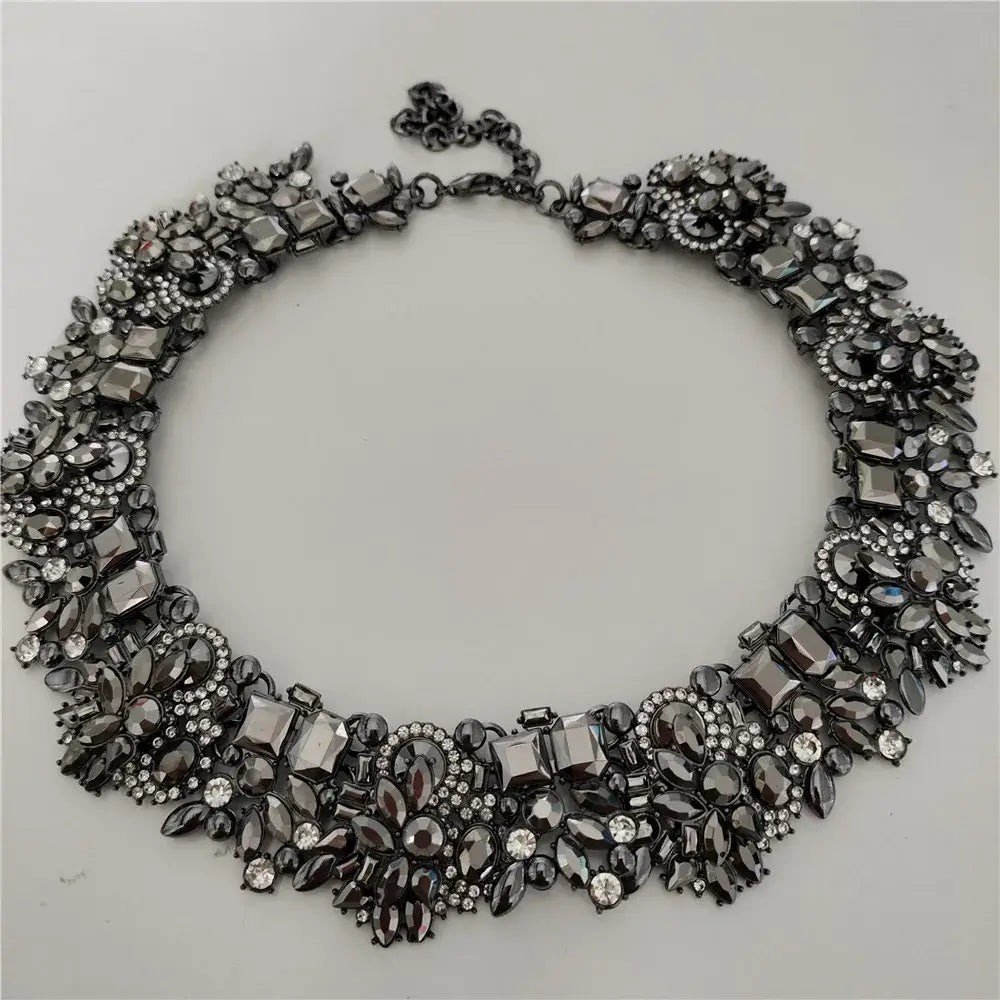 Indian Ethnic Crystal Rhinestone Necklace Earrings Set for Bridal 2024 Gray