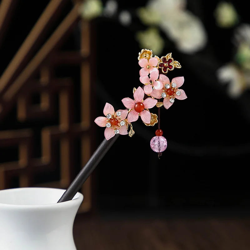 Vintage 2024 Wooden Hair Stick With Tassel Chinese Winding Flower Hairpin