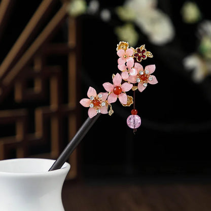Vintage 2024 Wooden Hair Stick With Tassel Chinese Winding Flower Hairpin