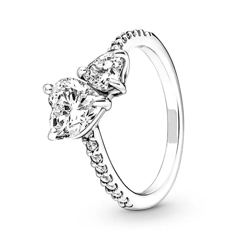 Original 925 Sterling Silver Heart Crown Bow Moon Ring with Colorful Crystal for Women Elegant Fine Jewelry Gift AMR057