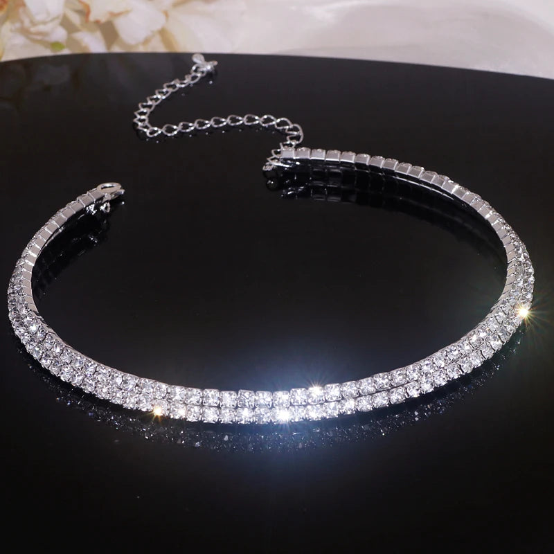 Luxury Round Rhinestone Jewelry Set for Women Classic Silver Necklace Bracelet and Earring Bridal Wedding Accessories