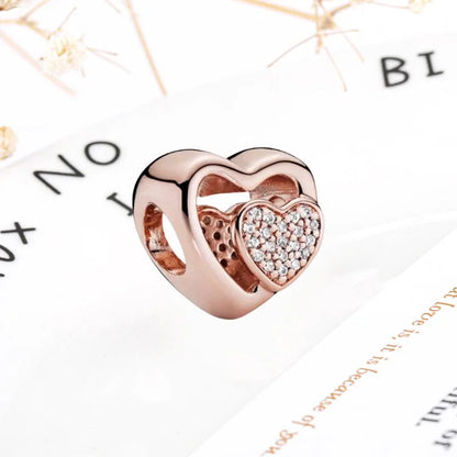 Rose Gold Winged Angel Heart Charm Bead Pink Daisy Spacer