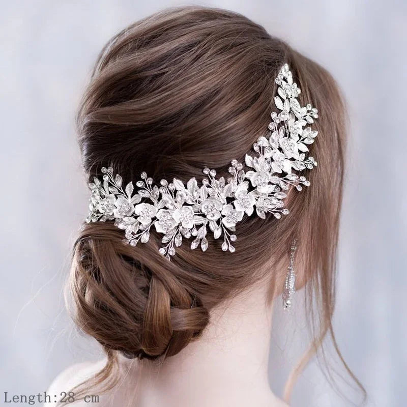 Elegant Pearl & Crystal Bridal Headband - Stunning Rhinestone Leaf Tiara for Women Silver