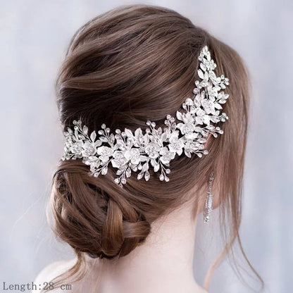 Elegant Pearl & Crystal Bridal Headband - Stunning Rhinestone Leaf Tiara for Women Silver