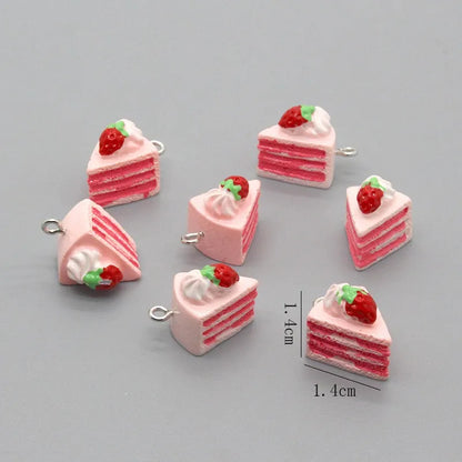 10 Piece Pack Cute 3D Strawberry Cake Resin Charms for DIY Jewelry Accessories