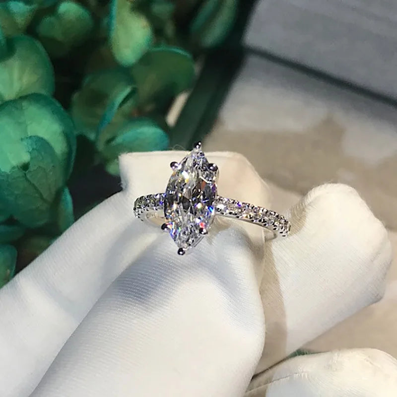 Promise Marquise Cut 3ct Simulated Diamond Engagement Ring in 925 Sterling Silver for Women Unique Wedding Jewelry Christmas Gift
